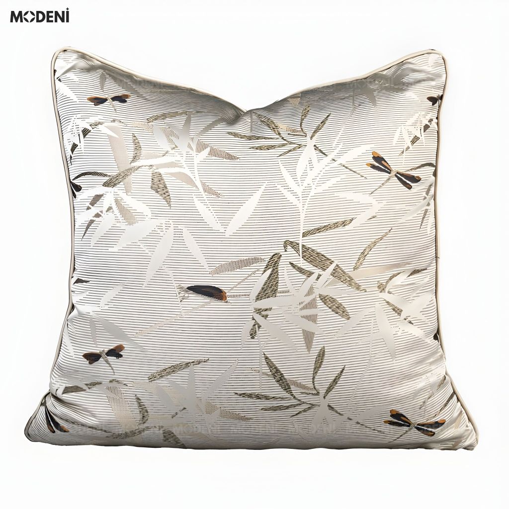 Vỏ Gối Sofa Halo – Vải Jackquard Phối Vải Nhung Họa Tiết Trúc Dệt Nổi Thêu Tay Hiện Đại