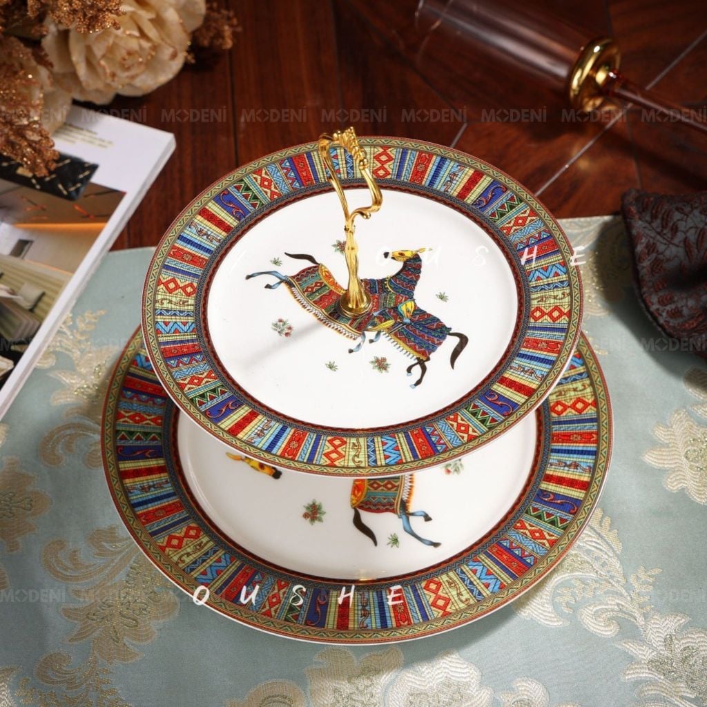 Khay 2 Tầng New Jersey Cao Cấp – Khay Trưng Bày Bánh Sang Trọng, Thiết Kế Hai Tầng Gọn Gàng, Phù Hợp Bàn Tiệc & Bàn Trà