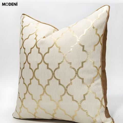  Vỏ Gối Sofa Liner – Vải Jackquard Phối Nhung Họa Tiết Hình Học Vàng Dệt Kim Cổ Điển 