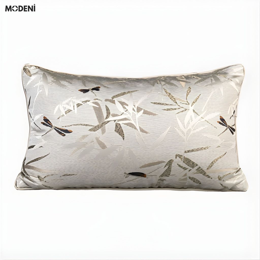 Vỏ Gối Sofa Halo – Vải Jackquard Phối Vải Nhung Họa Tiết Trúc Dệt Nổi Thêu Tay Hiện Đại