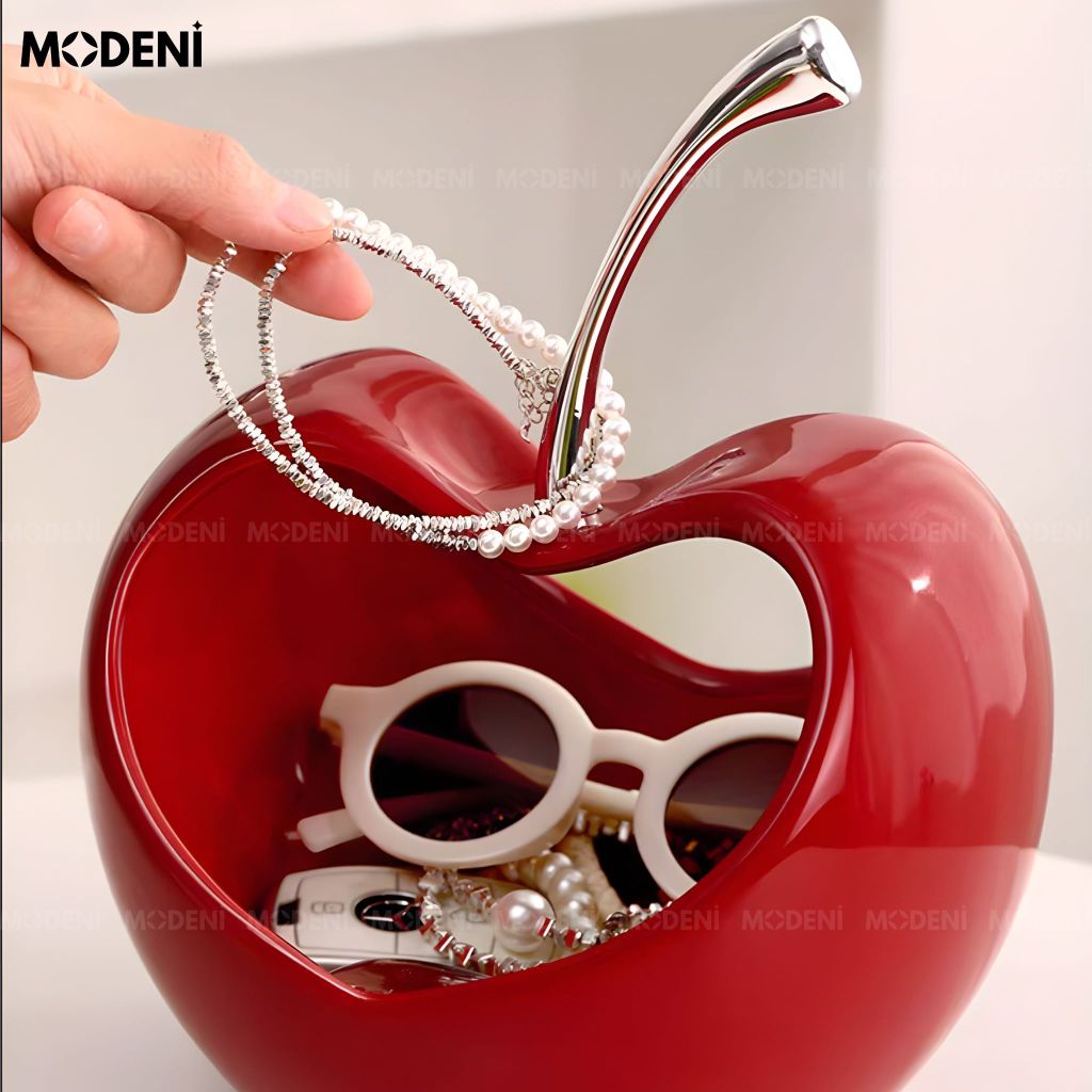 Hủ Đựng Trái Cây Crimson Gốm Sứ Họa Tiết Trơn Phối Tay Cầm Mạ Chrome Không Gỉ – Dùng Cho Bàn Ăn Hiện Đại