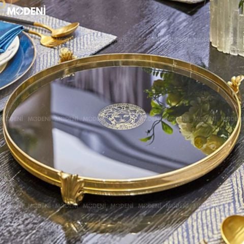 khay tròn neo luxury đen viền vàng decor châu âu sang trọng