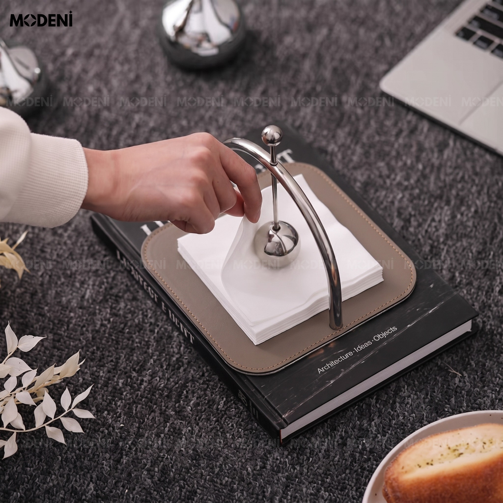 Hộp Khăn Giấy Orion Thép Không Gỉ Phối Da Cao Cấp Màu Nâu Phong Cách Hiện Đại Sang Trọng