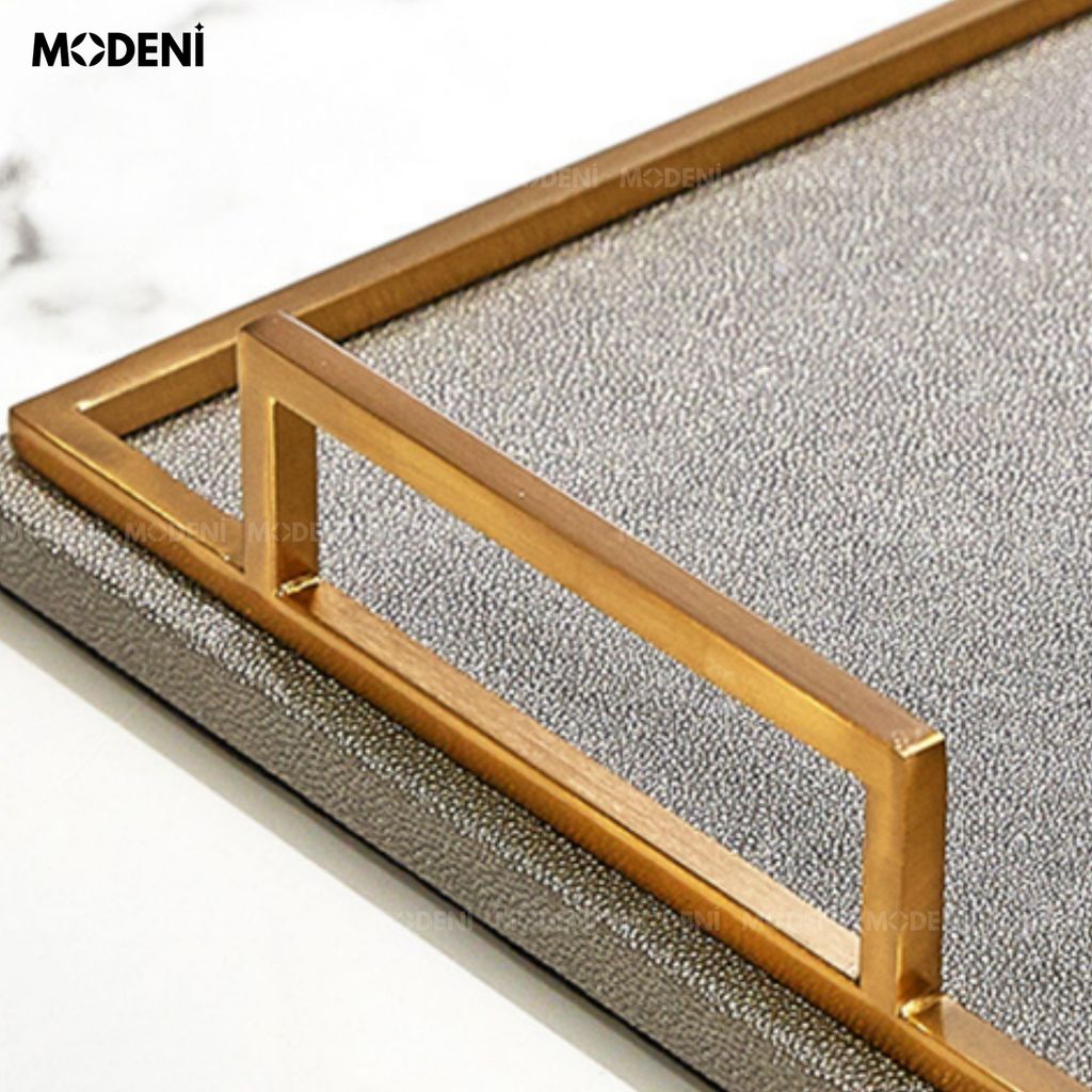 Khay Dorian Da Xám – Khay Decor Sang Trọng Hiện Đại – Thiết Kế Tối Giản Chống Trượt, Trang Trí Bàn Sofa, Console, Quà Tặng Gu Tinh Tế