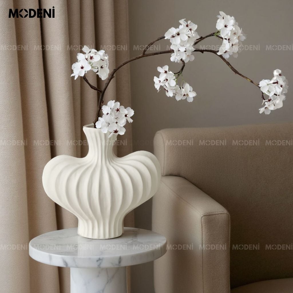 Bình Hoa Sứ Curva Cao Cấp Nghệ Thuật Lượn Sóng 3D | Decor Bàn Console – Kệ Tủ Sang Trọng