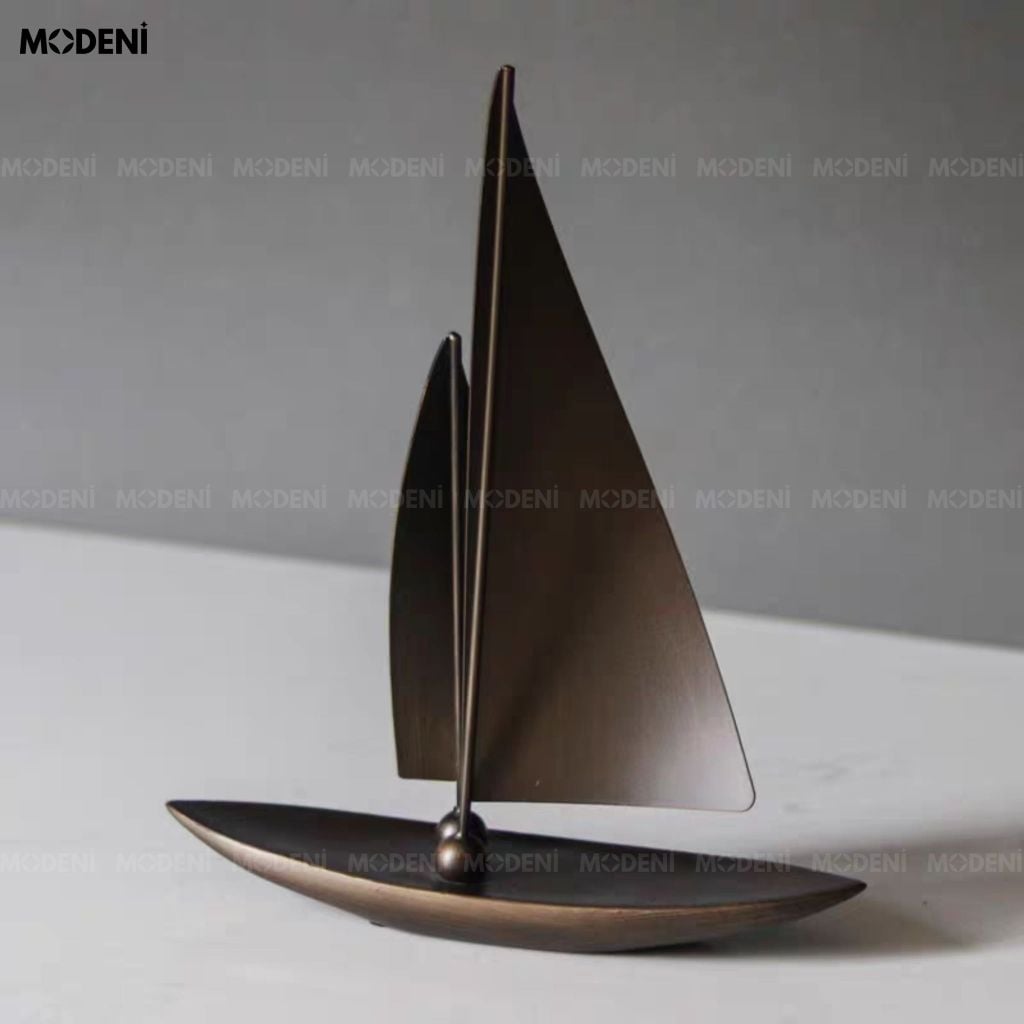 Tượng Trang Trí Thuyền Buồm Oceanis Composite Đúc Nguyên Khối Nâu Đen Ánh Đồng Phong Cách Modern Minimalism