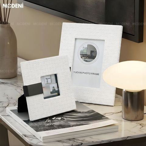  Set Khung Ảnh Remy Trắng Da Kết Hợp Vải Nhung Cao Cấp Cho Không Gian Hiện Đại Sang Trọng 