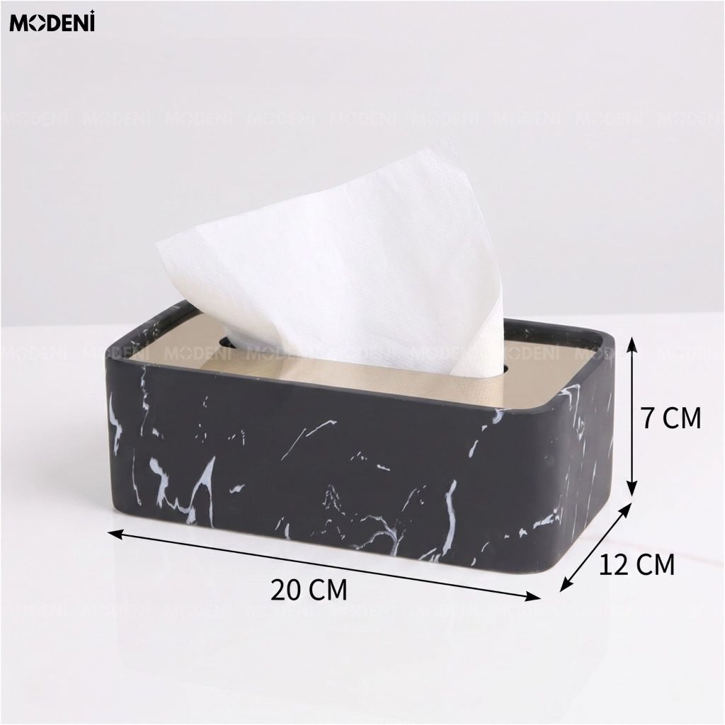 Hộp Khăn Giấy Nero Marquina Composite Vân Đá Đen Viền Vàng Sang Trọng