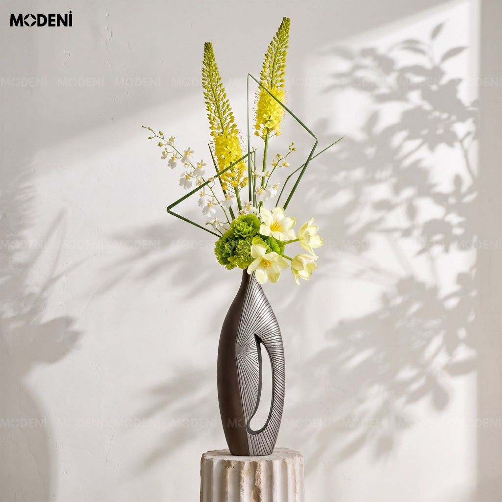 Bình Hoa Sứ Horizon Cao Cấp Hiện Đại Họa Tiết 3D | Tạo Hình Khối Ánh Kim Nghệ Thuật – Decor Bàn Console, Kệ Tủ Nổi Bật
