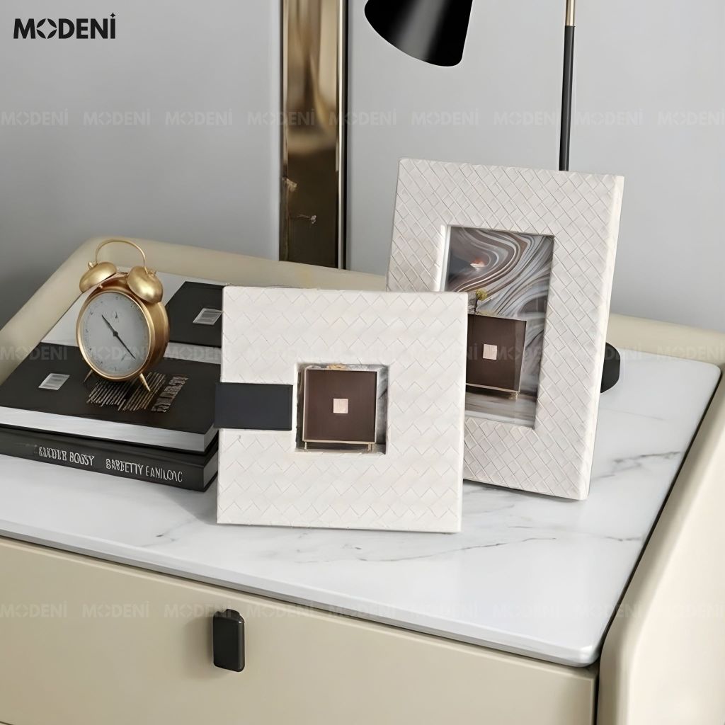 Set Khung Ảnh Remy Trắng Da Kết Hợp Vải Nhung Cao Cấp Cho Không Gian Hiện Đại Sang Trọng