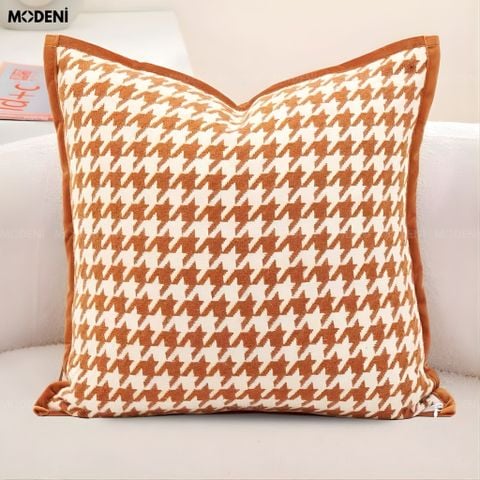  Vỏ Gối Sofa Driftmark – Vải Cashmere Phối Nhung Họa Tiết Caro Răng Sói May Dệt Retro 