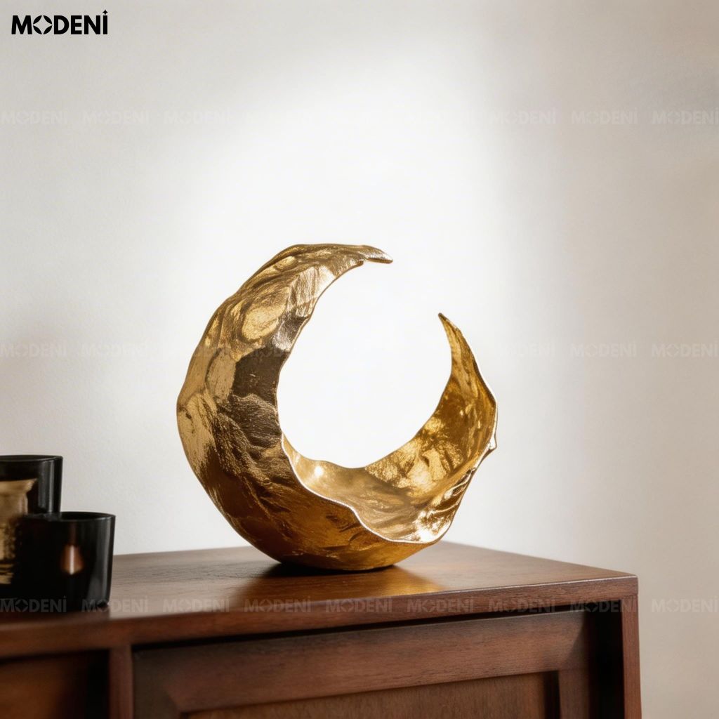 Tượng Trang Trí Crescent Moon Cao Cấp - Thiết Kế Vòng Cung, Tuyệt Tác Dát Vàng Nghệ Thuật Hiện Đại Sang Trọng