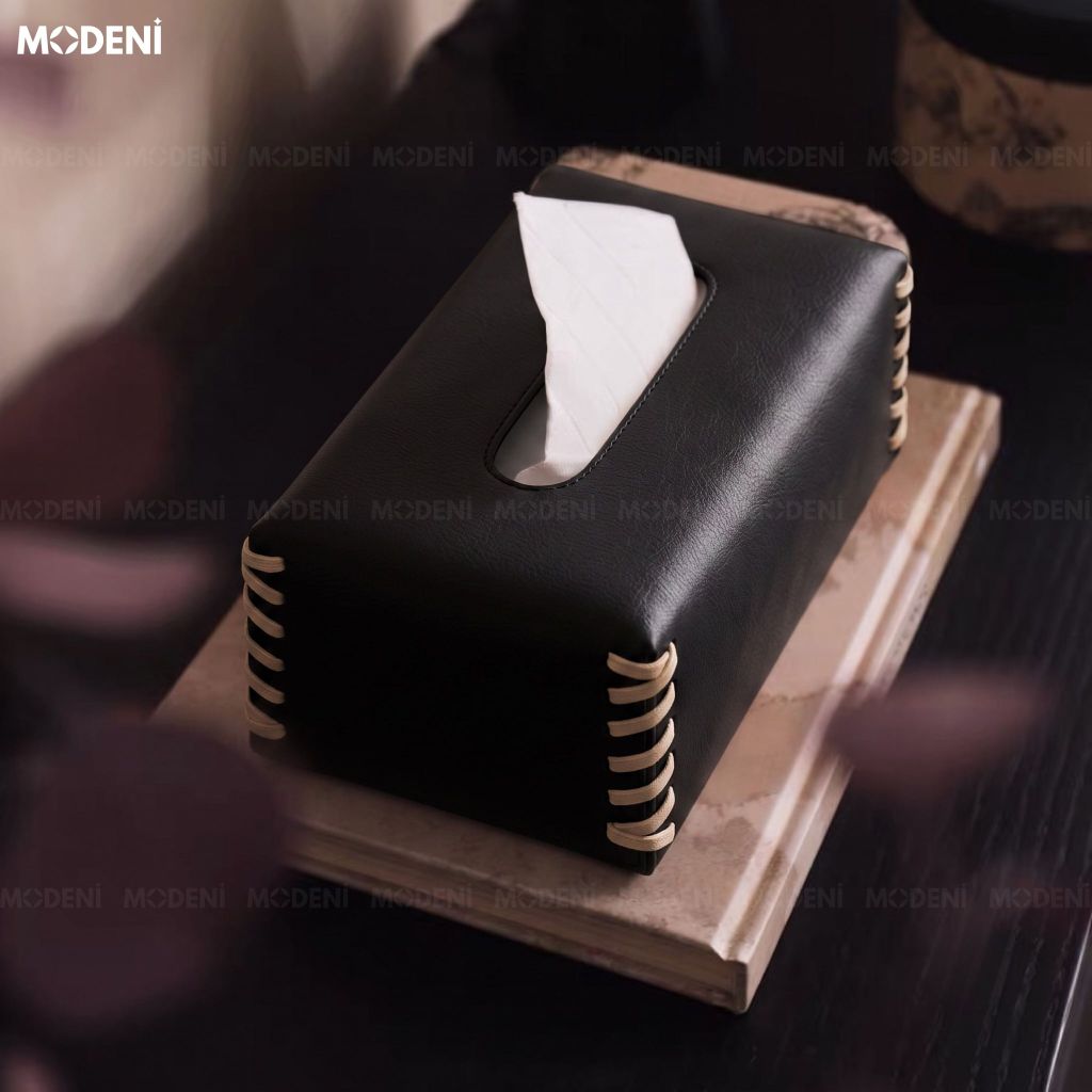 Hộp Khăn Giấy Nomi Đen Da PU Cao Cấp Khâu Tay Thủ Công Clean Style Đậm Chất Cá Nhân Cho Phòng Ngủ