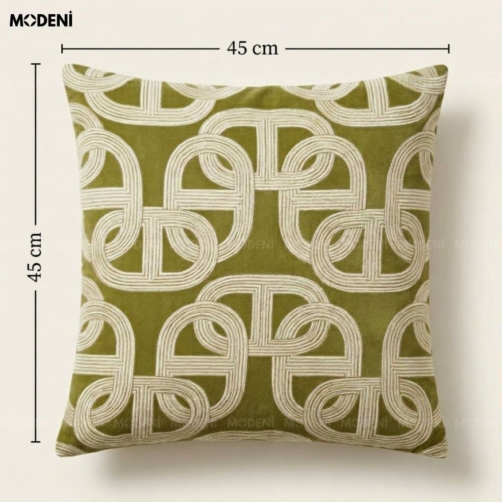 Vỏ Gối Sofa Tidal Xanh – Vải Jacquard Phối Cotton Linen Nút Dây Đan Bắc Â