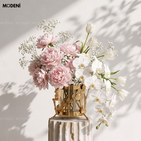  Bình Hoa Thủy Tinh Rosy Decor Sang Trọng – Phối Kim Loại Vàng – Kích Thước 20.5cm & 13cm 