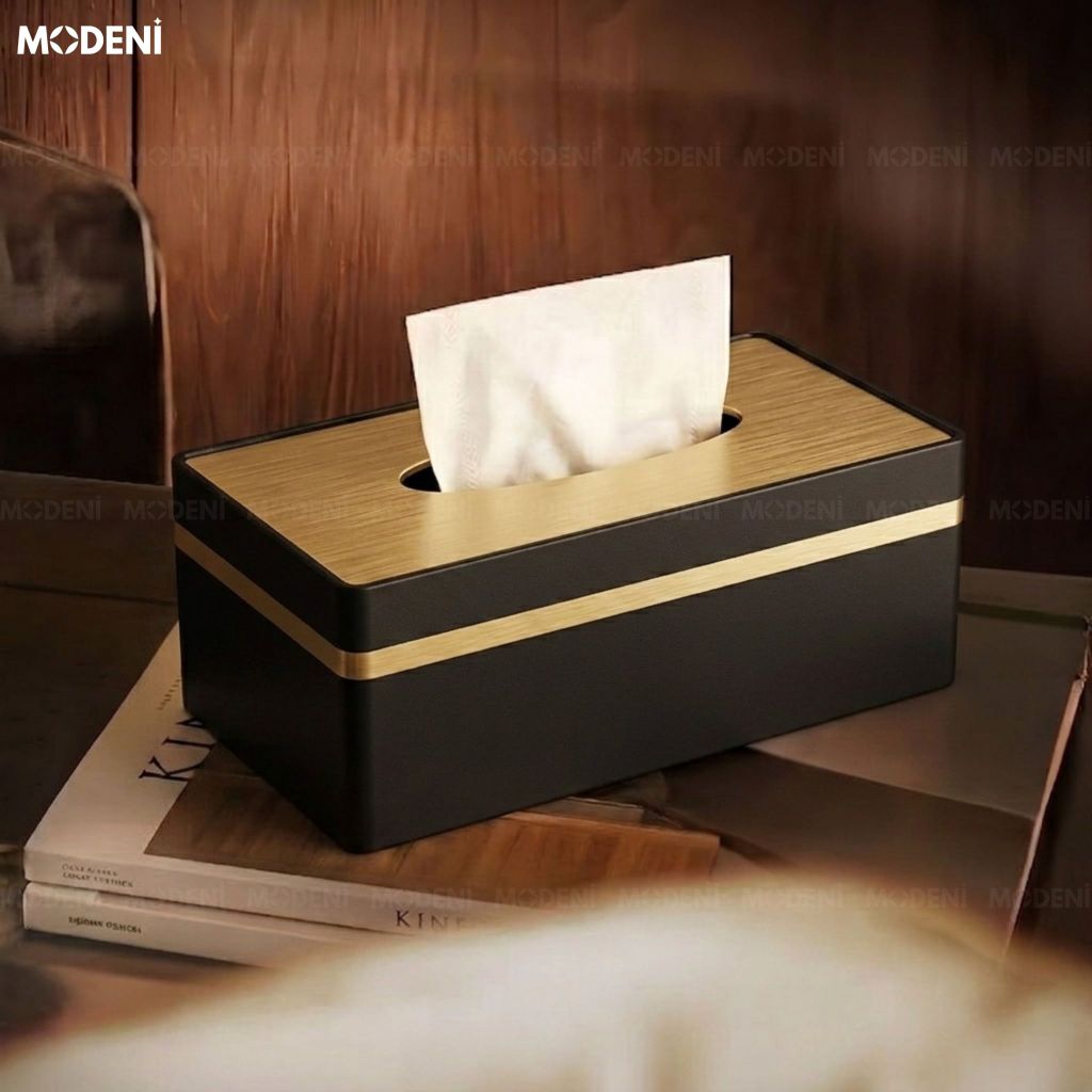 Hộp Khăn Giấy Misa Black Cao Cấp Nắp Kim Loại Mạ Vàng Phong Cách Hiện Đại Sang Trọng Tối Giản Cho Bàn Ăn