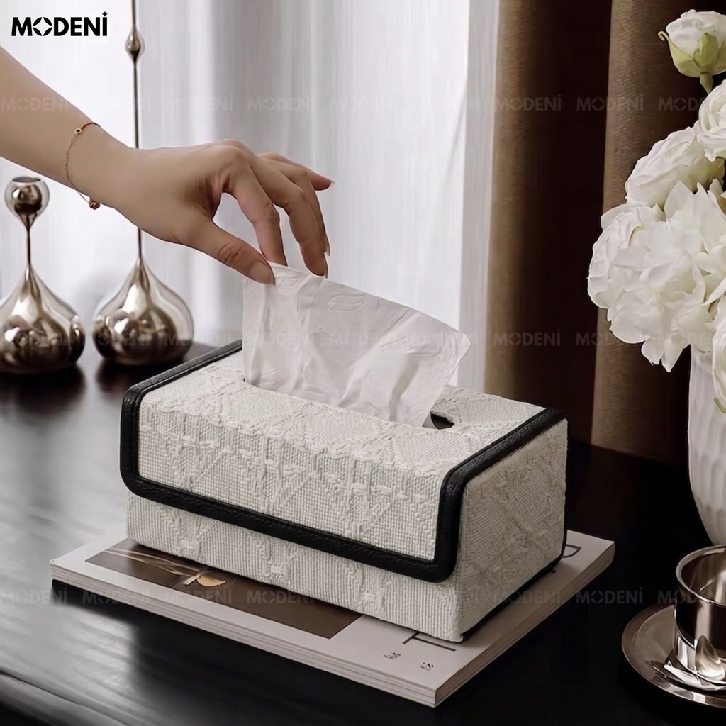Hộp Khăn Giấy Luna Viền Đen Vải Dệt Cao Cấp Sang Trọng Tối Giản Cho Phòng Khách Và Phòng Ngủ