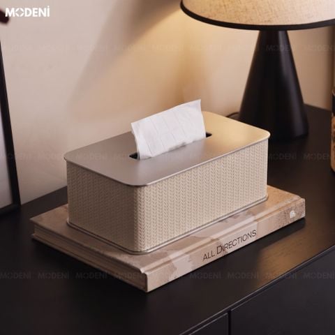  Hộp Khăn Giấy Keris White Chữ Nhật Da PU Cao Cấp Nắp Kim Loại Sang Trọng Cho Phòng Khách 