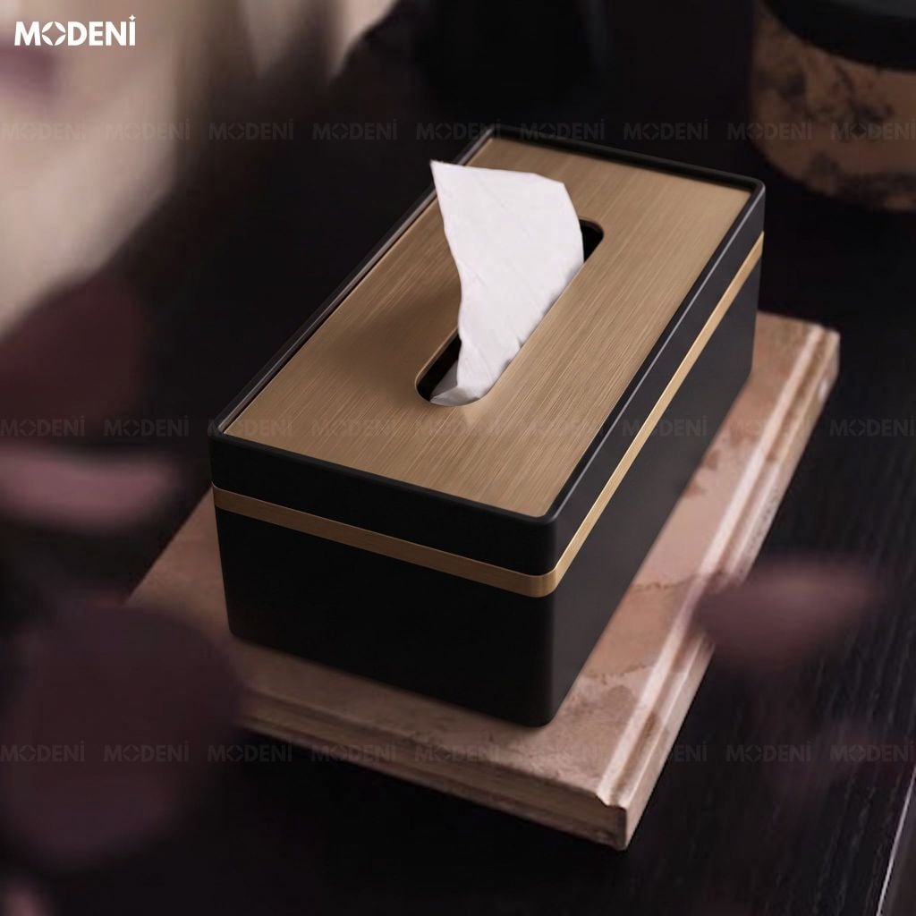 Hộp Khăn Giấy Misa Black Cao Cấp Nắp Kim Loại Mạ Vàng Phong Cách Hiện Đại Sang Trọng Tối Giản Cho Bàn Ăn