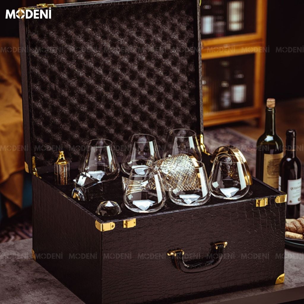 Bộ Bình Rượu Goldman Pha Lê Cao Cấp Quà Tặng Tân Gia Viền Vàng Sang Trọng