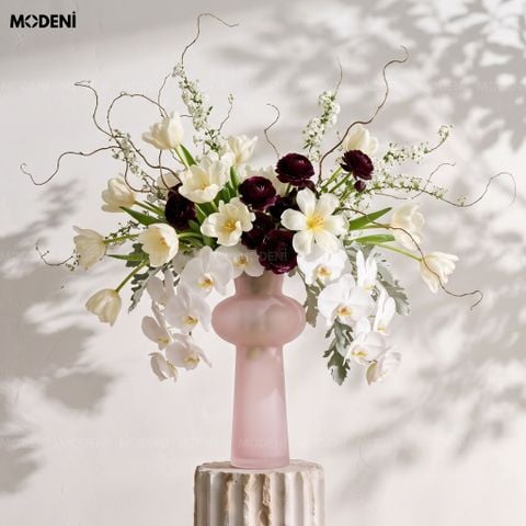  Bình Hoa Thủy Tinh Hồng Frosted Cao Cấp Mờ Lì Pastel | Dáng Eo Phình Nghệ Thuật – Decor Góc Bàn, Kệ Tủ Hiện Đại 