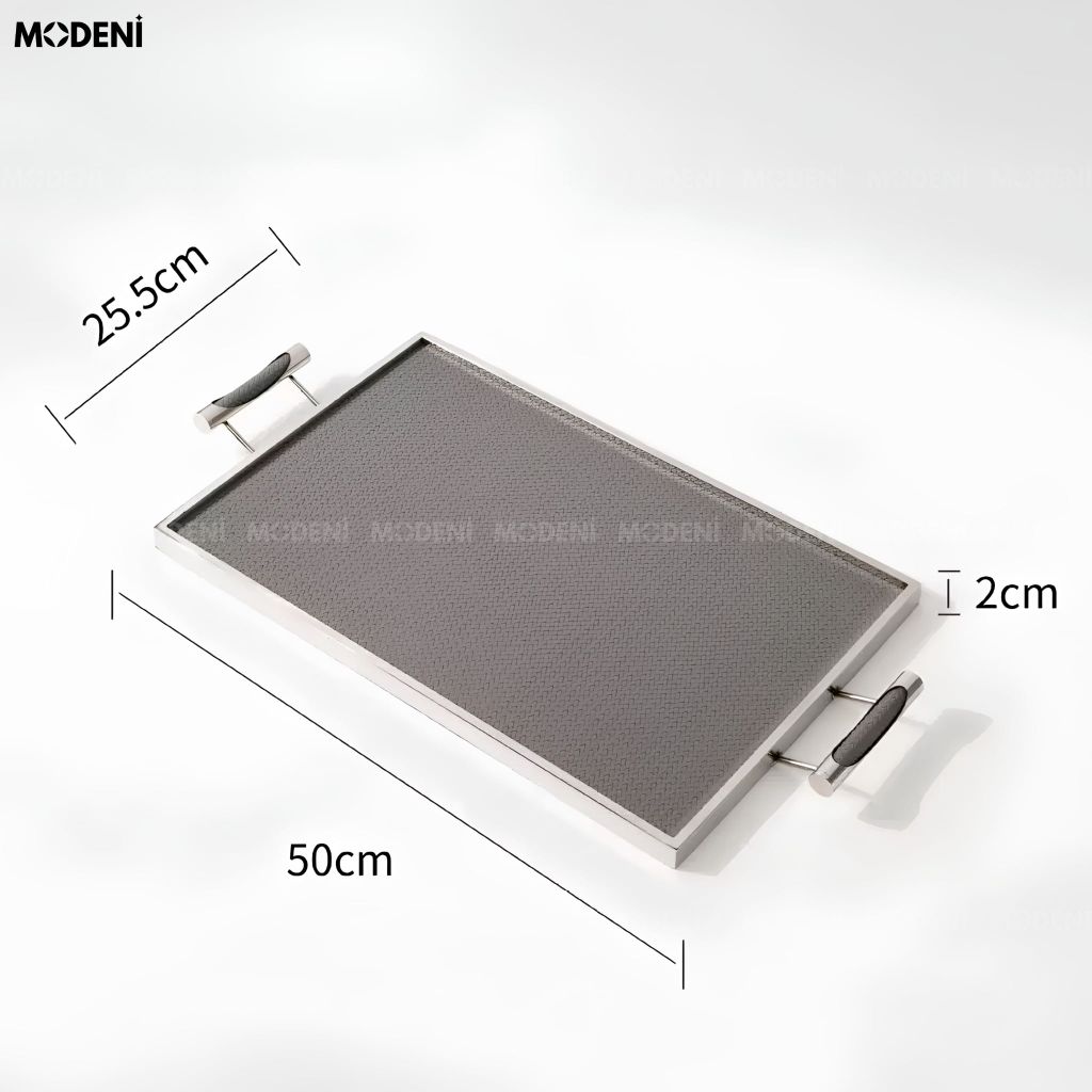 Khay Trang Trí Ivory Ellie Hợp Kim Cao Cấp Phối Da Xám Phong Cách Bắc Âu Elegance