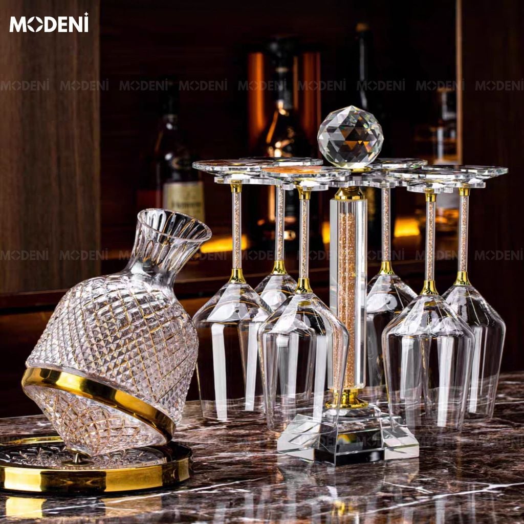 Bộ Bình Rượu Goldman Pha Lê Cao Cấp Quà Tặng Tân Gia Viền Vàng Sang Trọng