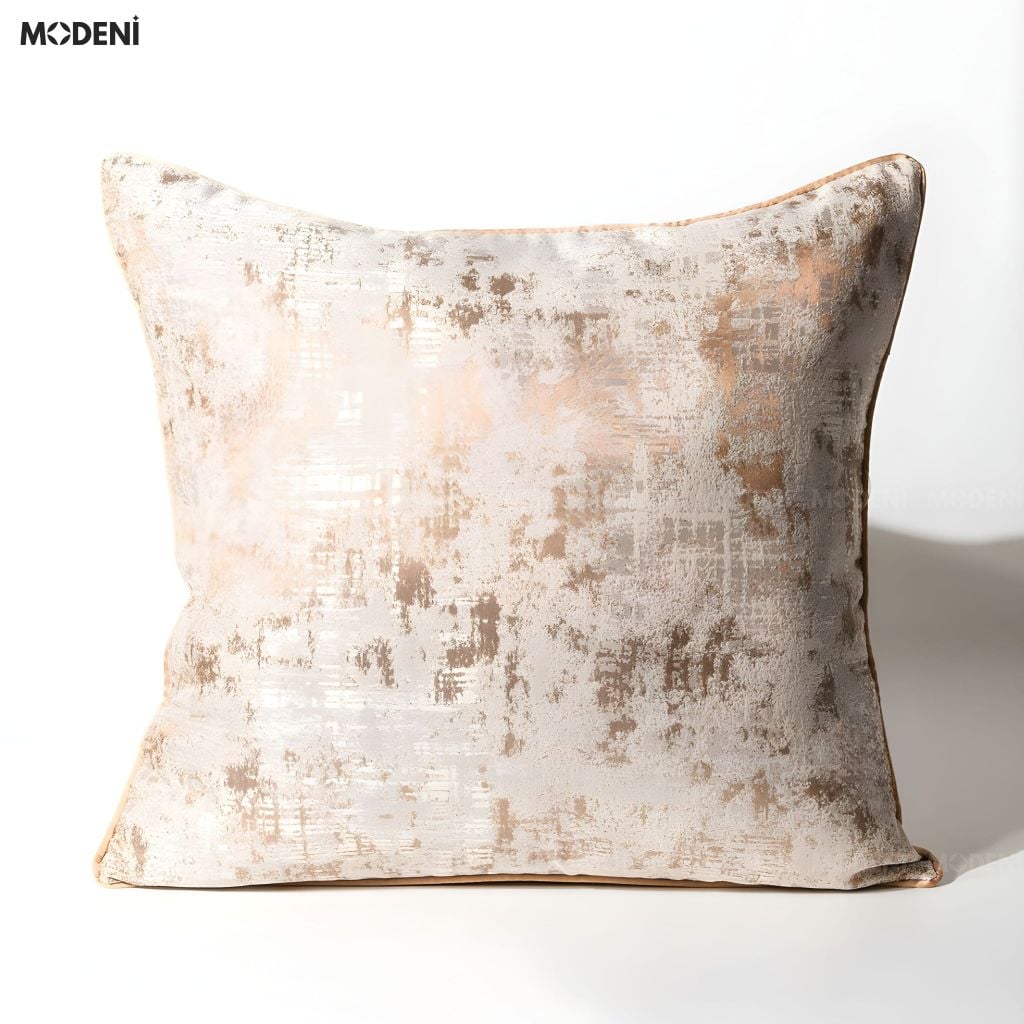 Vỏ Gối Sofa Monoline – Vải Jacquard Phối Nhung Họa Tiết Loang Ánh Kim May Khóa Ẩn Luxury