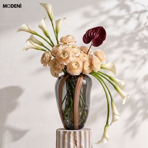  Bình Hoa Thủy Tinh Aurora Noir Nghệ Thuật Cao Cấp – Tông Đen Nâu Trầm Tối – Decor Sang Trọng Hiện Đại, Bàn Console, Kệ Tủ 