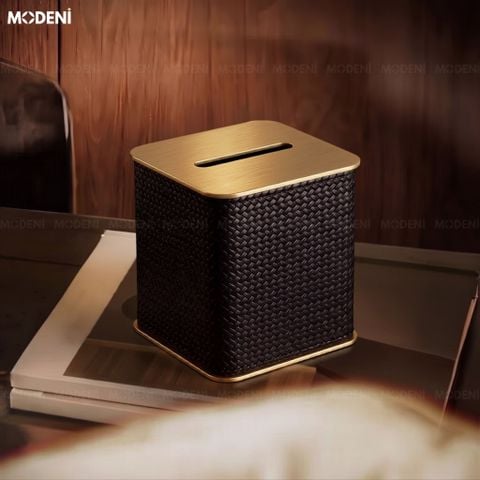  Hộp Khăn Giấy Keris Vuông Đen Da PU Cao Cấp Nắp Kim Loại Sang Trọng Cho Phòng Khách Và Văn Phòng 