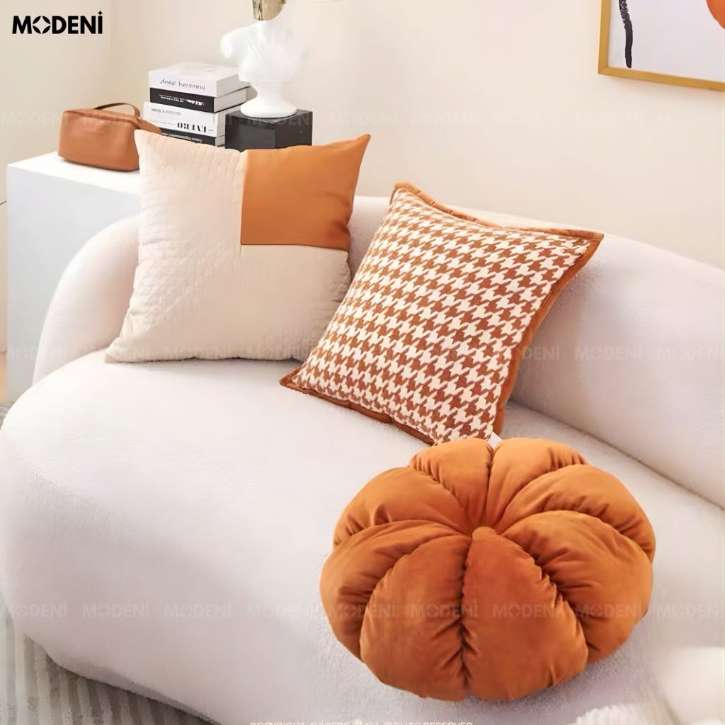 Vỏ Gối Sofa Driftmark – Vải Cashmere Phối Nhung Họa Tiết Caro Răng Sói May Dệt Retro