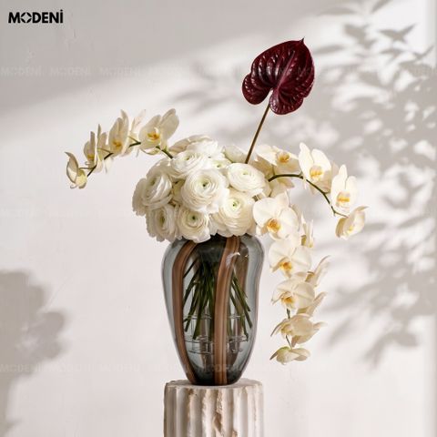  Bình Hoa Thủy Tinh Aurora Noir Nghệ Thuật Cao Cấp – Tông Đen Nâu Trầm Tối – Decor Sang Trọng Hiện Đại, Bàn Console, Kệ Tủ 