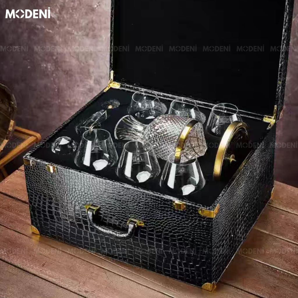 Bộ Bình Rượu Goldman Pha Lê Cao Cấp Quà Tặng Tân Gia Viền Vàng Sang Trọng