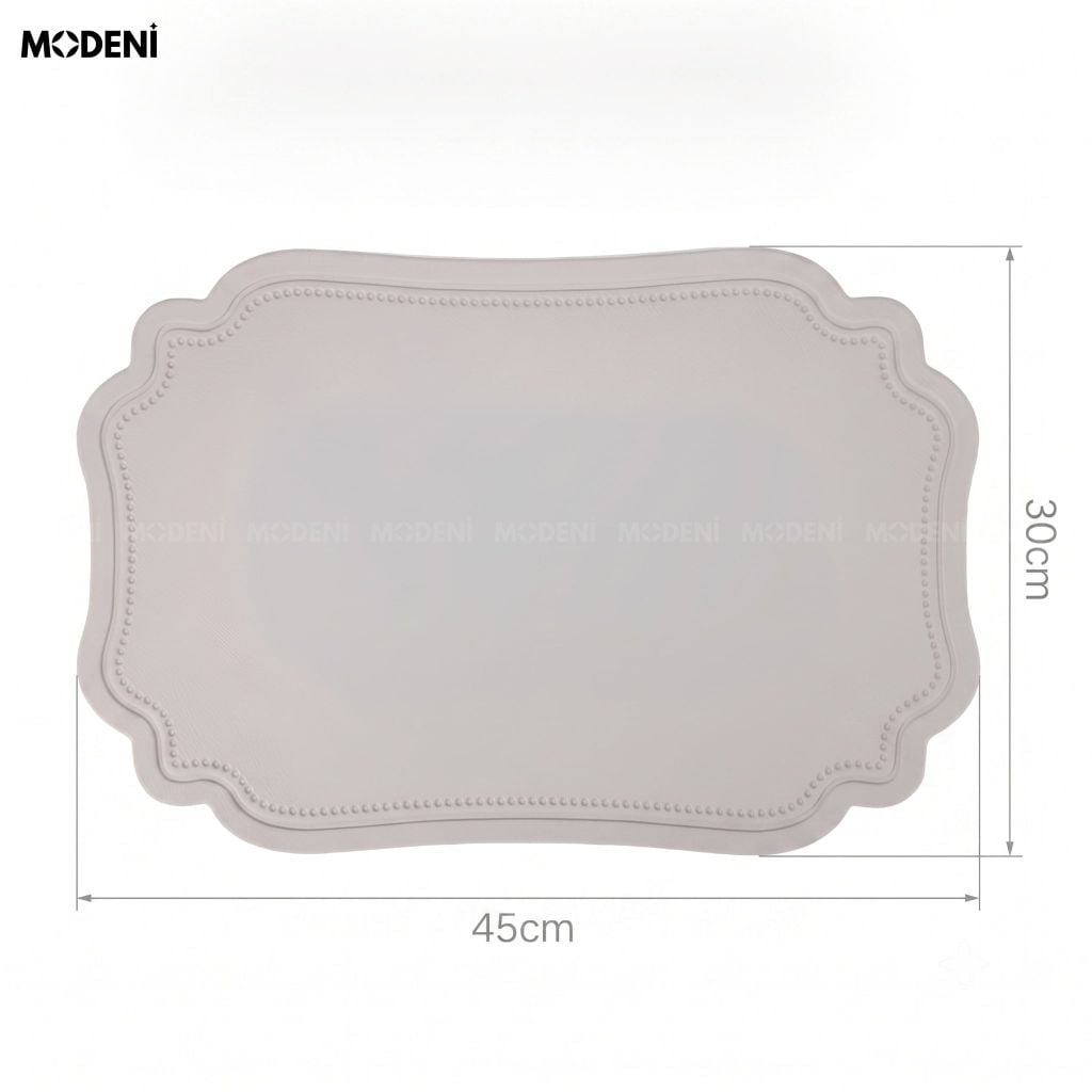 Tấm Lót Bàn Ăn Lancelot Placemat PVC Giả Da Xám Tân Cổ Điển Chống Thấm Nước Cho Bàn Tiệc Hoàng Gia
