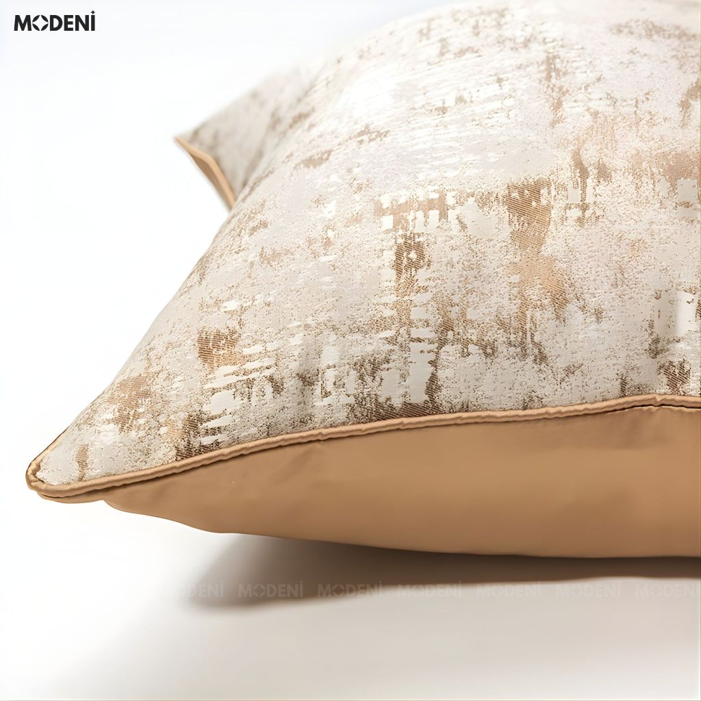 Vỏ Gối Sofa Monoline – Vải Jacquard Phối Nhung Họa Tiết Loang Ánh Kim May Khóa Ẩn Luxury