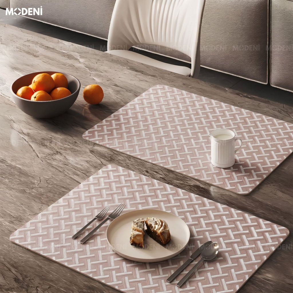 Tấm Lót Bàn Ăn Trama PVC Phong Cách Tối Giản Vân Đan Chéo Nghệ Thuật Cho Bàn Ăn Sang Trọng