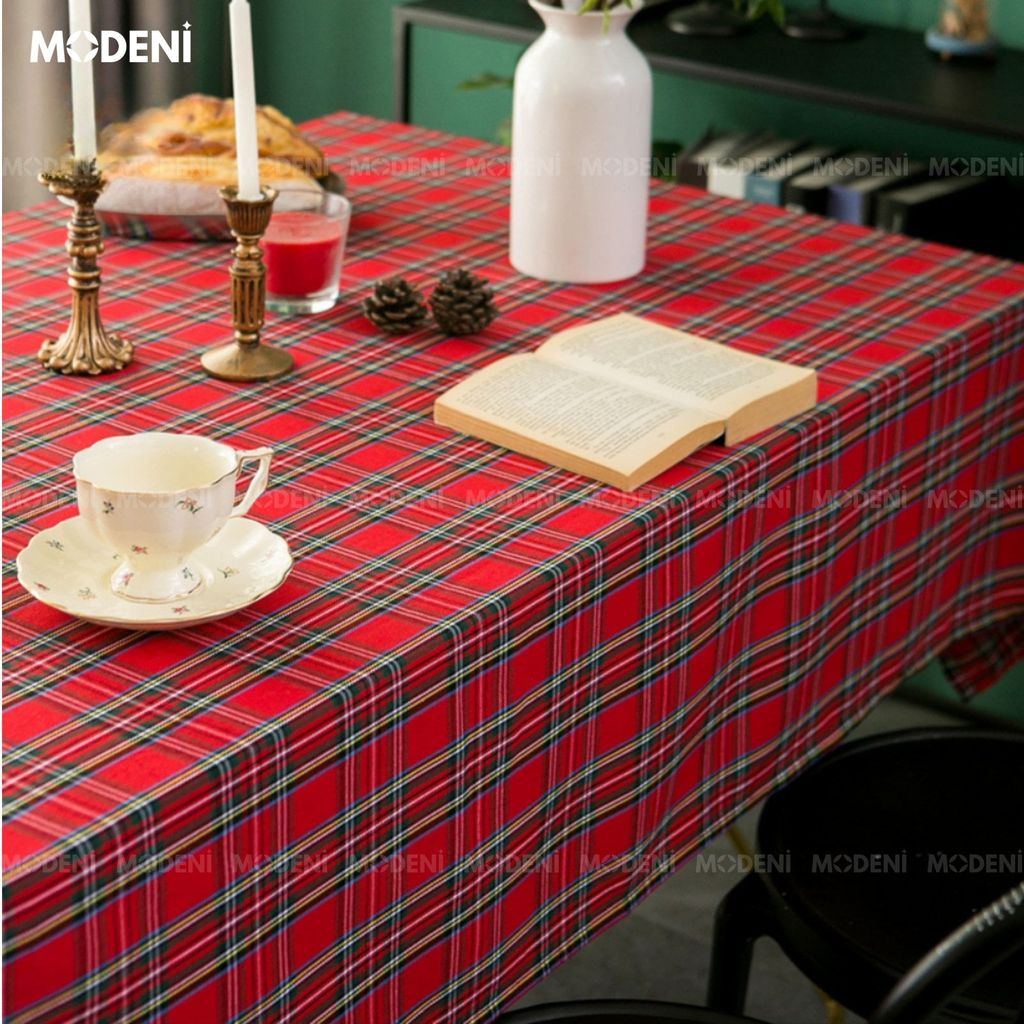 Khăn Trải Bàn Caro Retro Đỏ Cao Cấp – Vải Dày Chống Nhăn – Tăng Vibe Ấm Cúng Cho Tiệc Tối, Noel, Decor Quán Café