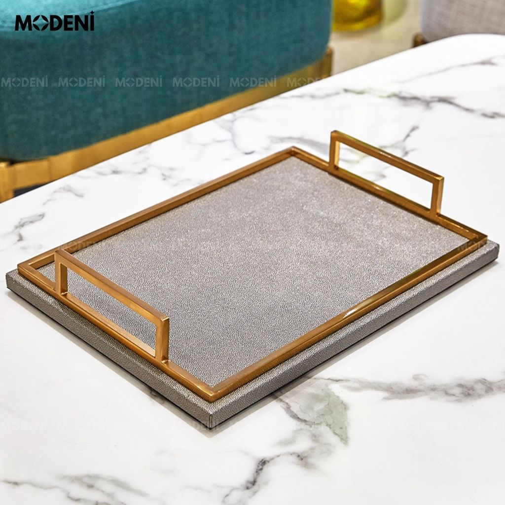 Khay Dorian Da Xám – Khay Decor Sang Trọng Hiện Đại – Thiết Kế Tối Giản Chống Trượt, Trang Trí Bàn Sofa, Console, Quà Tặng Gu Tinh Tế