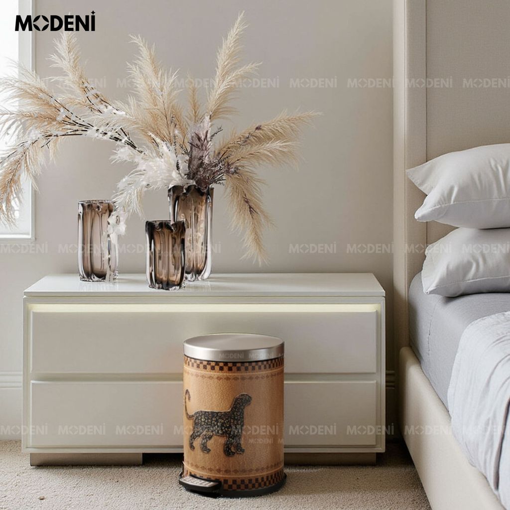 Thùng Rác Có Nắp Morgan – Thùng Rác Decor 14L – Họa Tiết Con Báo Trung Cổ – Phù Hợp Trang Trí Phòng Khách, Phòng Ngủ
