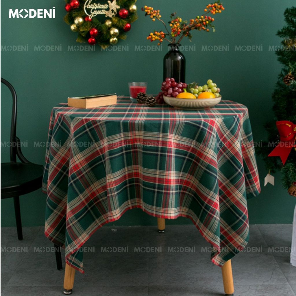 Khăn Trải Bàn Caro Retro Xanh Cao Cấp – Vải Dày Chống Nhăn – Tăng Vibe Ấm Cúng Cho Tiệc Tối, Noel, Decor Quán Café