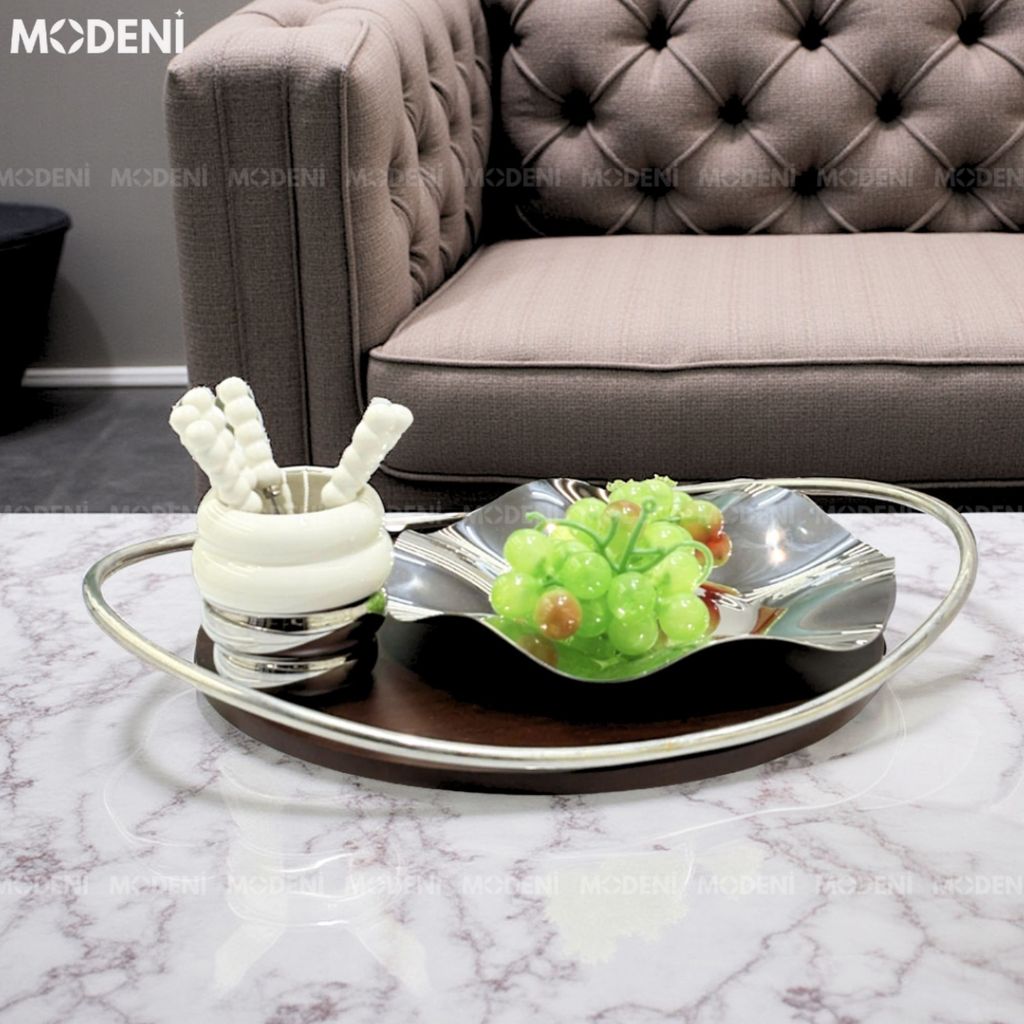 Khay Decor Gỗ & Inox Cedar Cao Cấp – Thiết Kế Tối Giản, Sang Trọng, Phù Hợp Trang Trí Bếp, Phòng Khách, Bàn Sofa