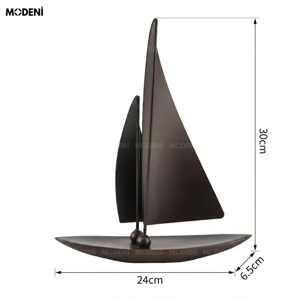 Tượng Trang Trí Thuyền Buồm Oceanis Composite Đúc Nguyên Khối Nâu Đen Ánh Đồng Phong Cách Modern Minimalism