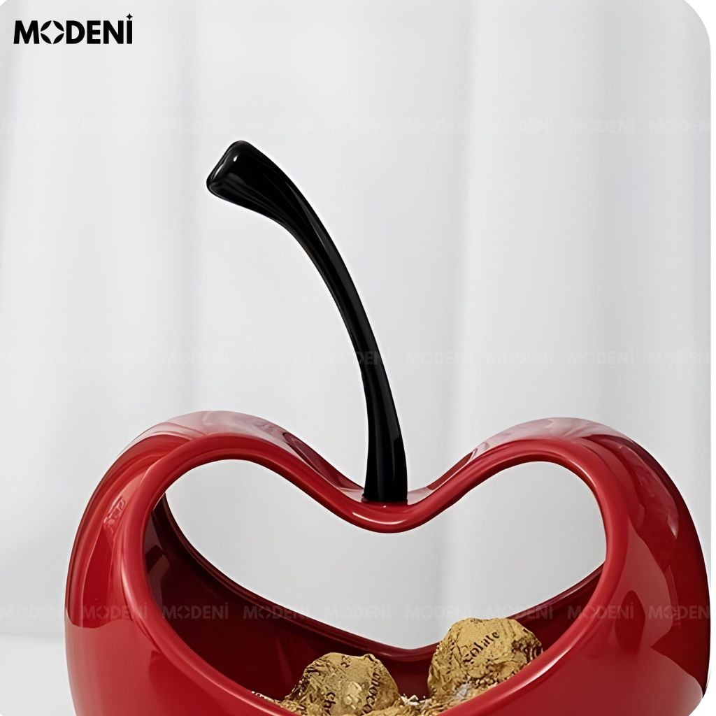 Hủ Đựng Trái Cây Crimson Gốm Sứ Họa Tiết Trơn Phối Tay Cầm Mạ Chrome Không Gỉ – Dùng Cho Bàn Ăn Hiện Đại