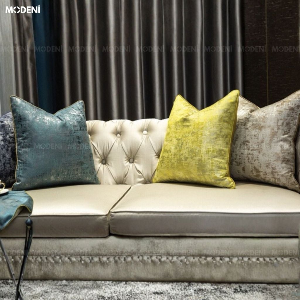 Vỏ Gối Sofa Monoline – Vải Jacquard Phối Nhung Họa Tiết Loang Ánh Kim May Khóa Ẩn Luxury