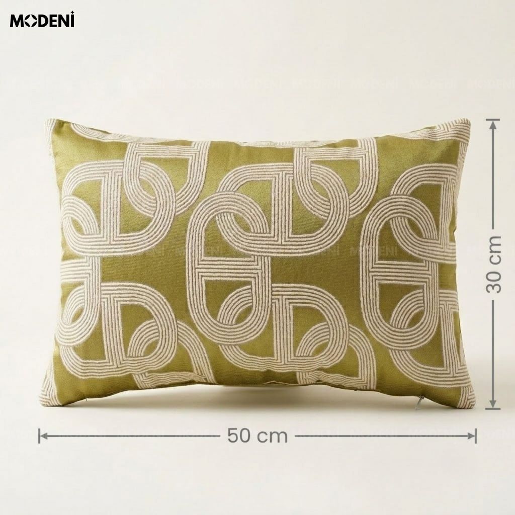 Vỏ Gối Sofa Tidal Xanh – Vải Jacquard Phối Cotton Linen Nút Dây Đan