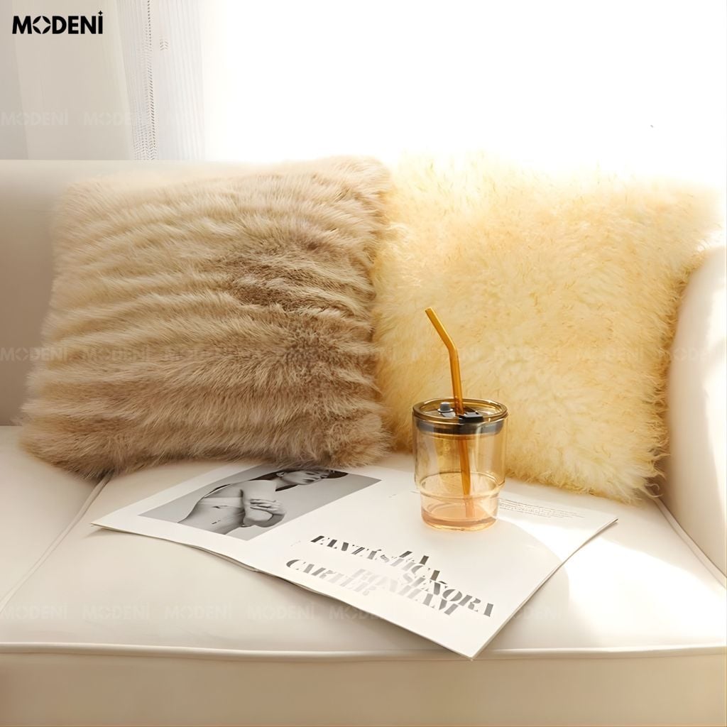 Vỏ Gối Sofa Twine – Vải Faux Fur Lông Xoăn Khóa May Ẩn Hiện Đại