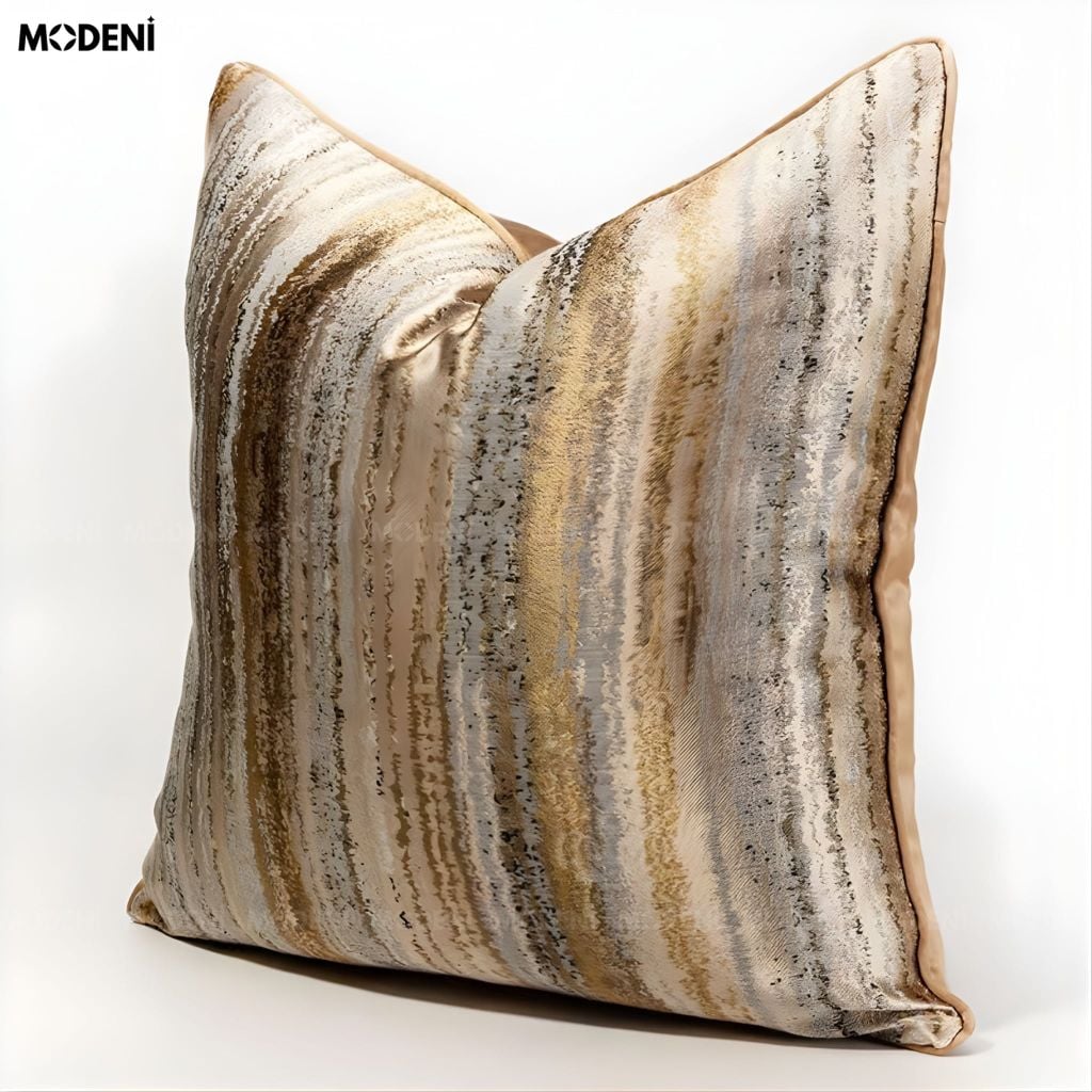 Vỏ Gối Sofa Waveform – Vải Jackquard Phối Nhung Họa Tiết Sọc Loang Ánh Kim May Dập Nổi Hiện Đại
