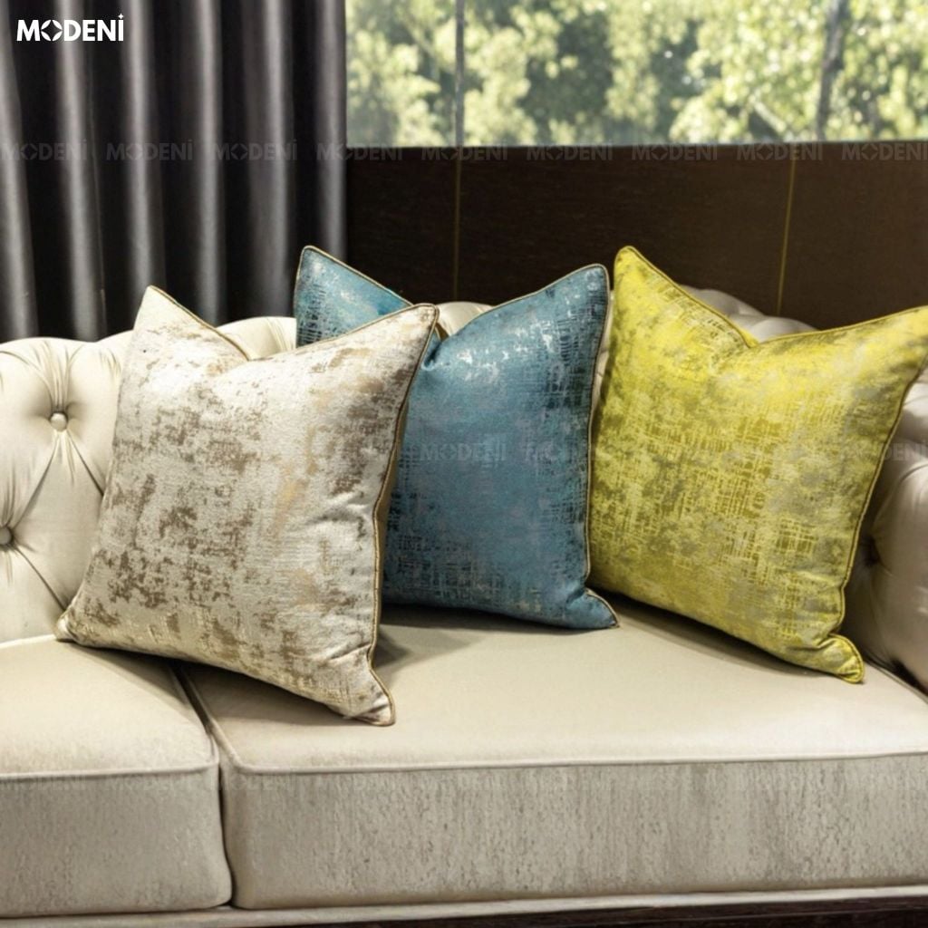 Vỏ Gối Sofa Monoline – Vải Jacquard Phối Nhung Họa Tiết Loang Ánh Kim May Khóa Ẩn Luxury