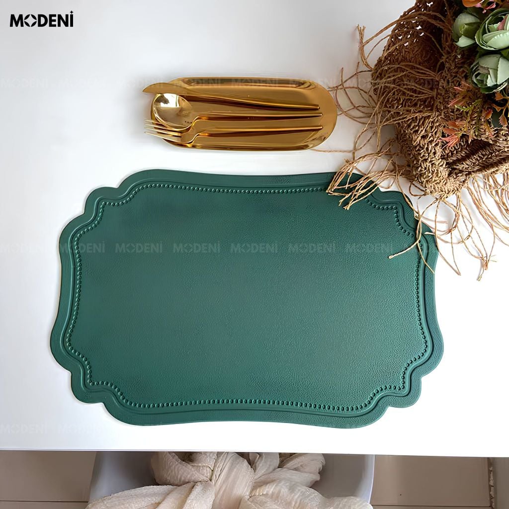 Tấm Lót Bàn Ăn Lancelot Placemat PVC Xanh Giả Da Tân Cổ Điển Chống Thấm Nước Cho Bàn Tiệc Hoàng Gia