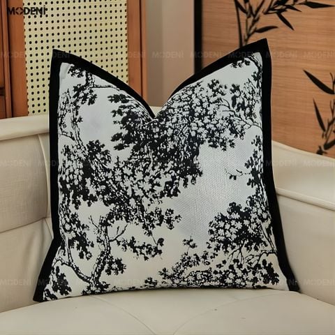  Vỏ Gối Sofa Flowink Vải Jacquard Phối Nhung Họa Tán Cây Thêu Tay Tordic 